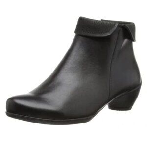 Ecco Black Leather Fold Down Heel Ankle Boots Women's EU 41 US 10-11 Side Zip